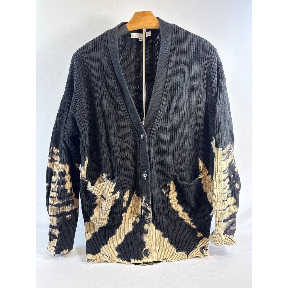 Young Fabulous & Broke Bleach Tie-Dye Distressed Cardigan Sweater M/L